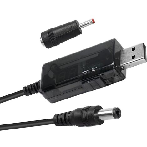 Câble Step Up USB 5 V vers 9 V/12 V 0,8 m USB vers 9 V, 5 V vers 12 V Convertisseur de tension Step Up avec prise CC 5,5 x 2,1 mm (3,5 x 1,35 mm)