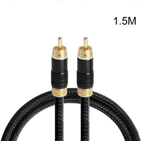 Câble Subwoofer RCA Mâle à Mâle Doré - Câble Vidéo RCA pour Caisson de Basse 1,5m Noir