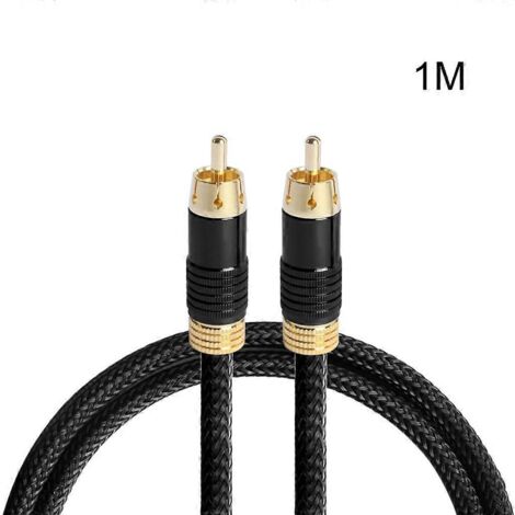 Câble Subwoofer RCA Mâle à Mâle Doré - Câble Vidéo RCA pour Caisson de Basse 1m Noir