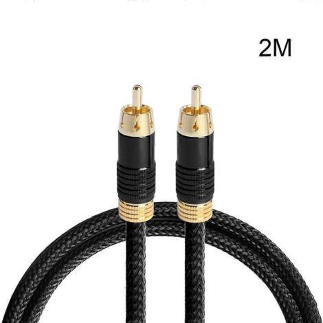 Câble Subwoofer RCA Mâle à Mâle Doré - Câble Vidéo RCA pour Caisson de Basse - 2m - Noir