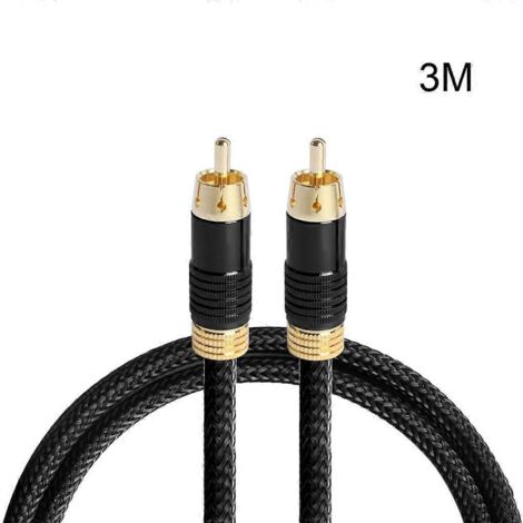 Câble Subwoofer RCA Mâle à Mâle Doré - Câble Vidéo RCA pour Caisson de Basse - 3m - Noir