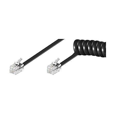 Câble Téléphonique Spiralé, conducteur en aluminium plaqué cuivre (CCA), Prise RJ10 (4P4C)  Prise RJ10 (4P4C). Longueur de câble 2 m
