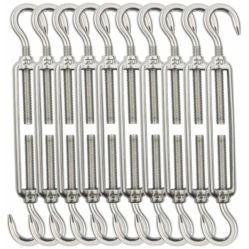 Cable Tendeur fil de fer,M5 Tendeurs de Fil,Tendeur de Cable Crochet et Crochet,Tendeurs de Cable en acier inoxydable 304 -10 Pièces