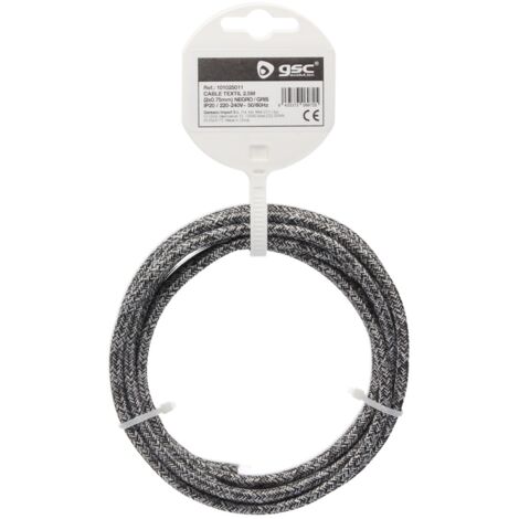 Cable textil 10M (2x0.75mm) Negro/Gris