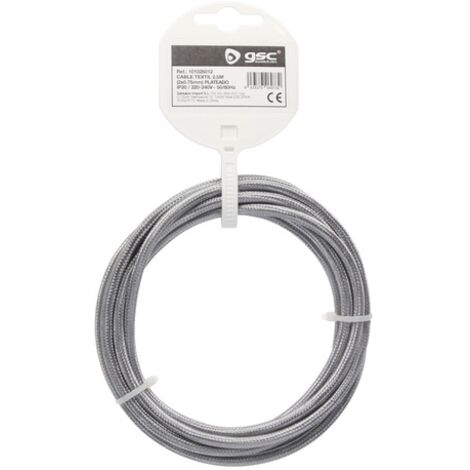 Cable textil 10M (2x0.75mm) Plateado