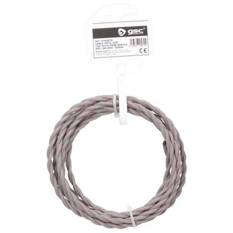 Cable textil 10M (2x0.75mm) trenzado Gris claro