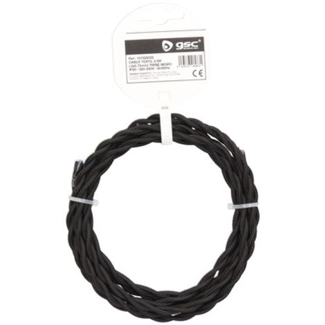 Cable textil 10M (2x0.75mm) trenzado Negro