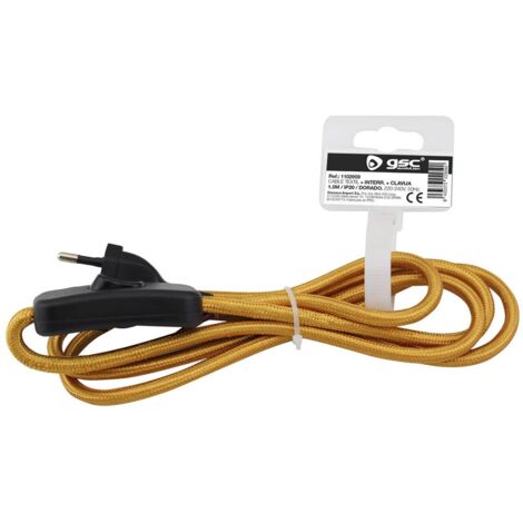Cable textil 1.5M (2x0.75mm) clavija + interruptor Dorado GSC 001102959
