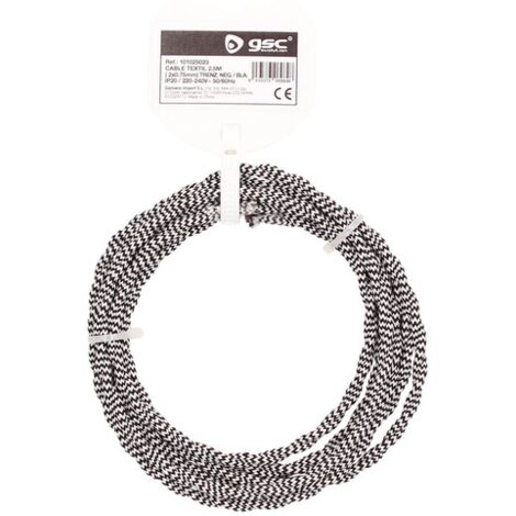 Cable textil 2,5M (2x0.75mm) trenzado Negro/Blanco