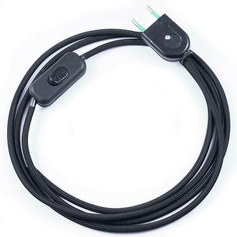 Câble textile avec interrupteur et prise, 2x0.75mm, 2m, noir