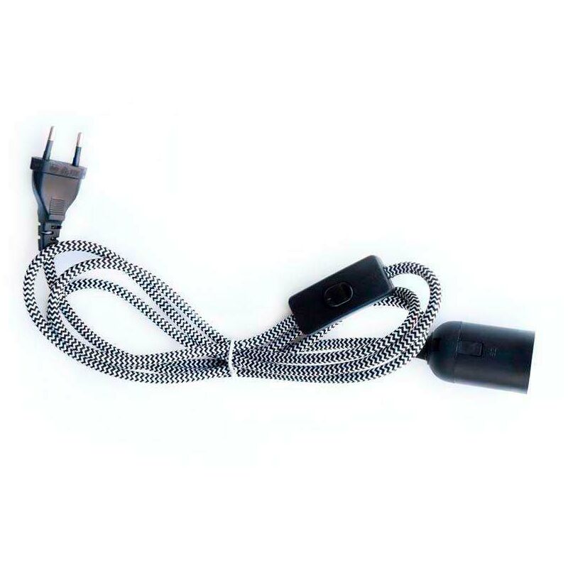 Câble textile E27 avec interrupteur et fiche, 2m, noir-blanc