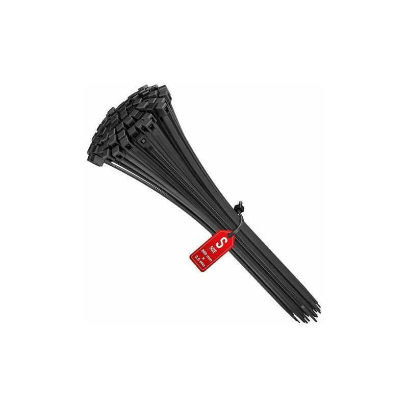 Dewdat - Cable Ties 200mm x 2.5mm Cable Ties Rilsan Nylon Cable Ties Cable Ties 200mm Black Pack of 100