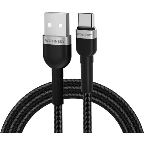Cable trenzado USB-A - USB-C 2,4 A 2 m negro