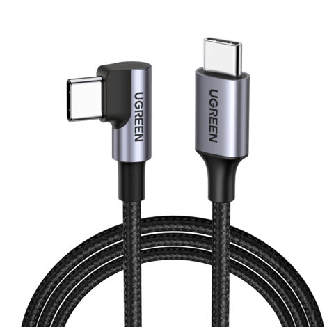 Cable trenzado USB-C en ángulo de 480 Mb/s y 0,5 m, color negro y gris