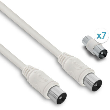 Câble TV coaxial 9,52 mm mâle/mâle+adaptateurs universels 5 m - blanc