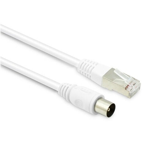 Câble TV coaxial 9,52 mm mâle/RJ45 mâle 5 m - blanc - Blanc