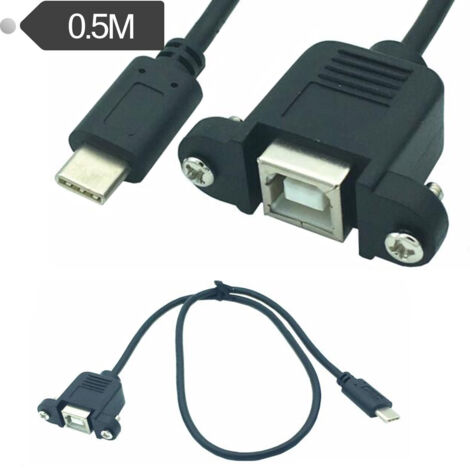 Câble TYPE-C mâle vers USB B femelle avec connexion pour écouteurs, câble de transmission de données, câble de panneau avant avec vis, 0,5 m.