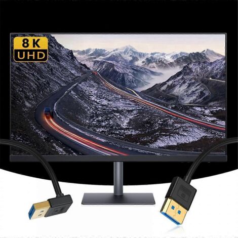 Câble ultrafin coudé vers le bas 1,4 DP vers DP 8K 60 Hz UHD 4K 144 Hz