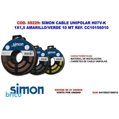 Cable Unipolar H07V-K 1x1,5 Amarillo/Verde 10 m