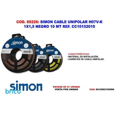 cable unipolar h07v-k 1x1,5 negro 10 mt