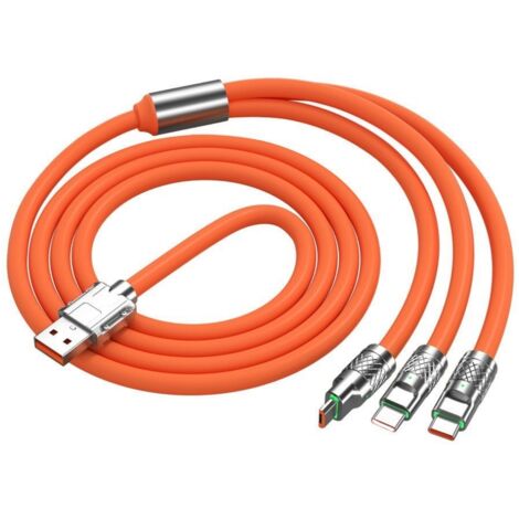 Câble universel 3 en 1 court (1,2m) avec ports USB-C, Micro-USB et Lightning pour charge rapide