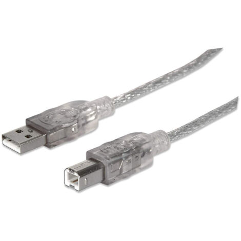 Câble USB 2.0 A-B mâle/mâle Manhattan, 5 m, argent