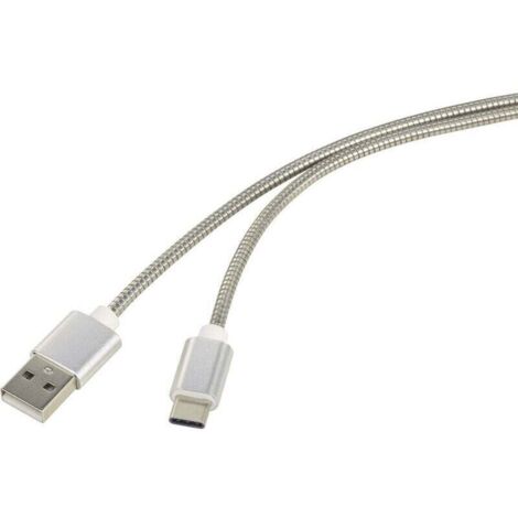 Câble USB 2.0 A vers C – 1 m, finition argentée, gaine en acier inoxydable – RF-4888671 X503341
