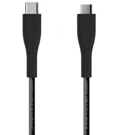 Cable USB 2.0 Aisens A107-0349/ USB Tipo-C Macho - MicroUSB Macho/ 1m/ Negro