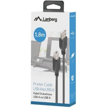 Câble USB 2.0 Lanberg USB-A (M) vers USB-B (M) 1,8 m, boîtier en ferrite noir