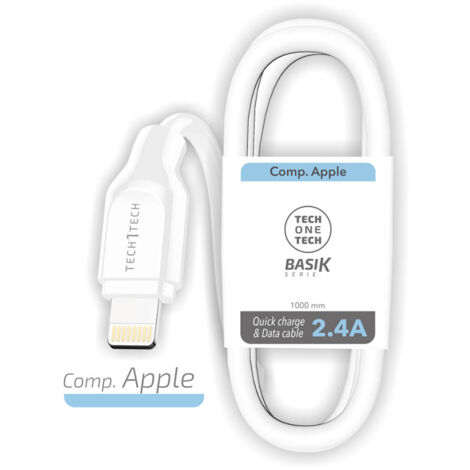 Cable USB 2.0 Lightning Tech One Tech TEC2902/ Lightning Macho - USB Macho/ 1m/ Blanco