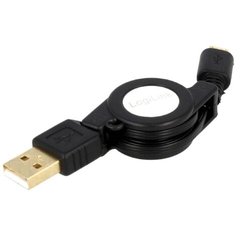 Cable USB 2.0 retractable USB A male USB B micro male 0.75m - Noir
