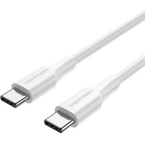 Cable USB 2.0 Tipo-C 3A Vention TRCWF/ USB Tipo-C Macho - USB Tipo-C Macho/ Hasta 60W/ 480Mbps/ 1m/ Blanco