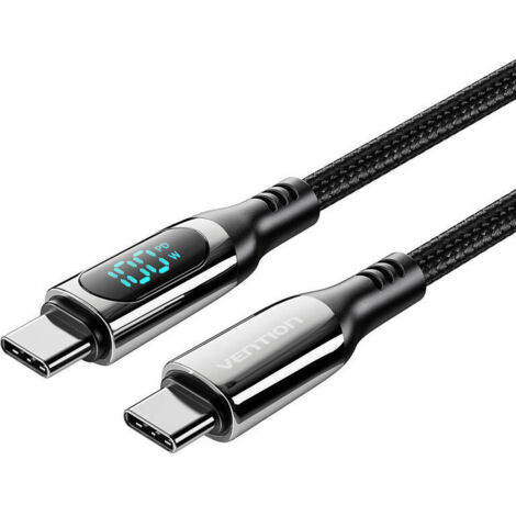 Cable USB 2.0 Tipo-C 5A 100W Vention TAYBAV/ USB Tipo-C Macho - USB Tipo-C Macho/ 1.2m/ con Pantalla LED/ Negro