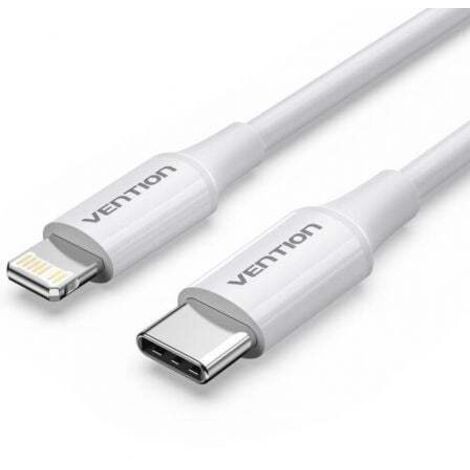 Cable USB 2.0 Tipo-C Lightning Vention LAJWF/ USB Tipo-C Macho - Lightning Macho/ Hasta 27W/ 480Mbps/ 1m/ Blanco