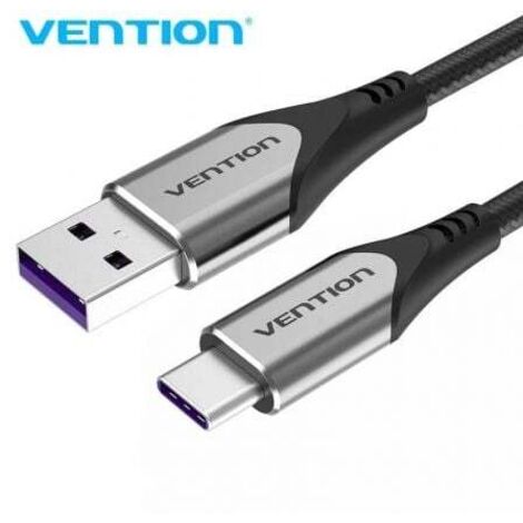 Cable USB 2.0 Tipo-C Vention COFHH/ USB Tipo-C Macho - USB Macho/ Hasta 100W/ 480Mbps/ 2m/ Gris
