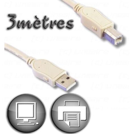 Cable USB 2.0 Type A male vers Type B male 3m