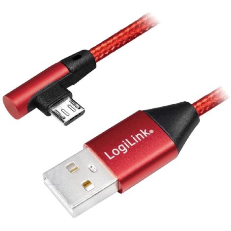 Cable USB 2.0 USB A male USB B micro male angulaire 0.3m - Rouge