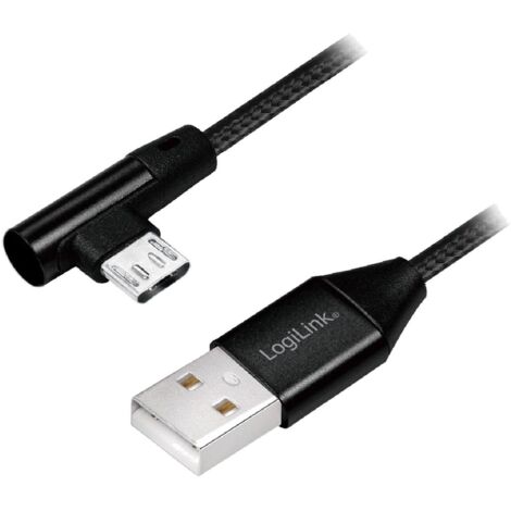 Cable USB 2.0 USB A male USB B micro prise male angulaire 1m - Noir
