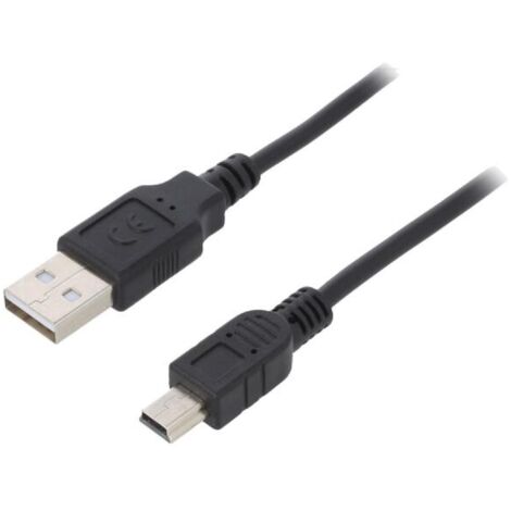 Cable- USB 2.0- USB A prise.USB B mini prise- nickele- 1m- noir