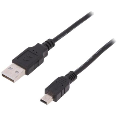 Cable- USB 2.0- USB A prise.USB B mini prise- nickele- 3m- noir