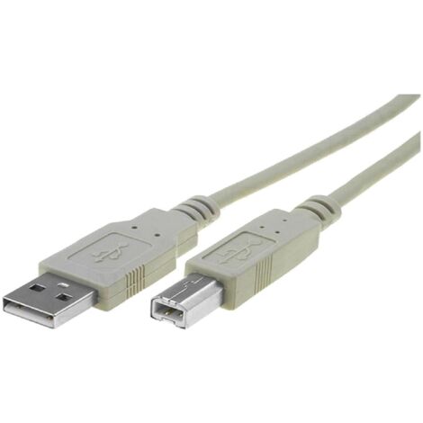 Cable- USB 2.0- USB A prise.USB B prise- nickele- 1.8m- gris
