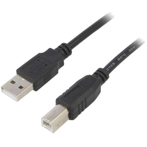 Cable- USB 2.0- USB A prise.USB B prise- nickele- 5m- noir