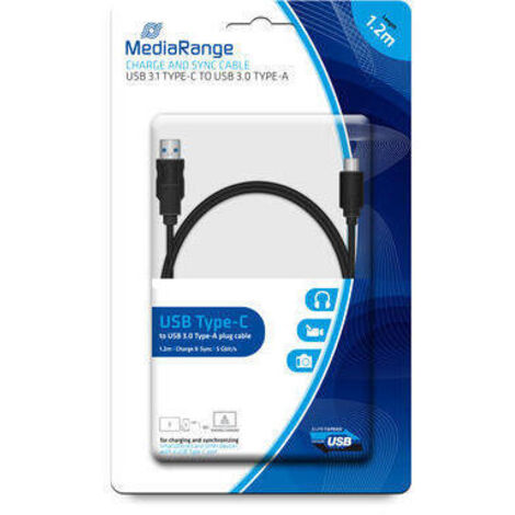 Cable usb 3.1 tipo c a usb 3.0 tipo a mediarange longitud del cable 1.2 mt negro