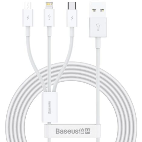 Câble USB 3w1 Baseus Superior Series, USB vers micro USB / USB-C / Lightning, 3,5 A, 1,5 m (biały)