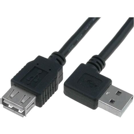 Cable USB A 2.0 femelle.USB A male angulaire 1.8m noir