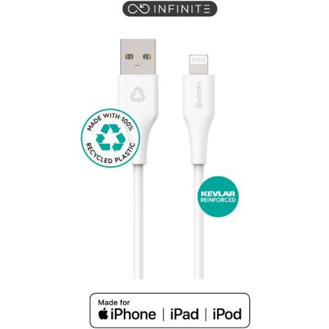 Cable USB-A a Lightning MFI eSTUFF INFINITE de 1 m, blanco, reciclado, sin PVC, ES601170-BULK