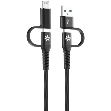 Cable USB a USB-C y Lightning Celly USBC4IN1BK Negro 2 m