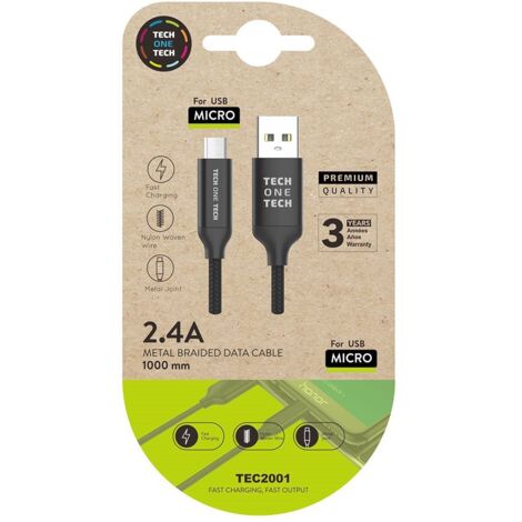 Câble USB-A vers Micro USB en nylon tressé noir 1m 2 Tech One Tech