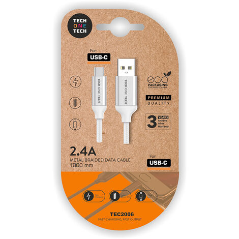 Câble USB-A vers USB-C en nylon blanc 1 m 2A Tech One Tech