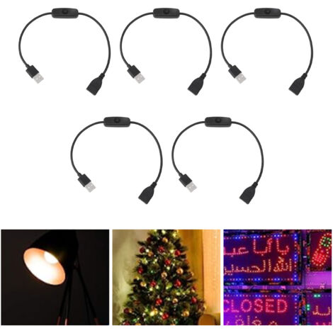 Câble USB avec interrupteur ON/OFF, 2 pins PVC, mâle-femelle, 5 unités pour dashcam et LED